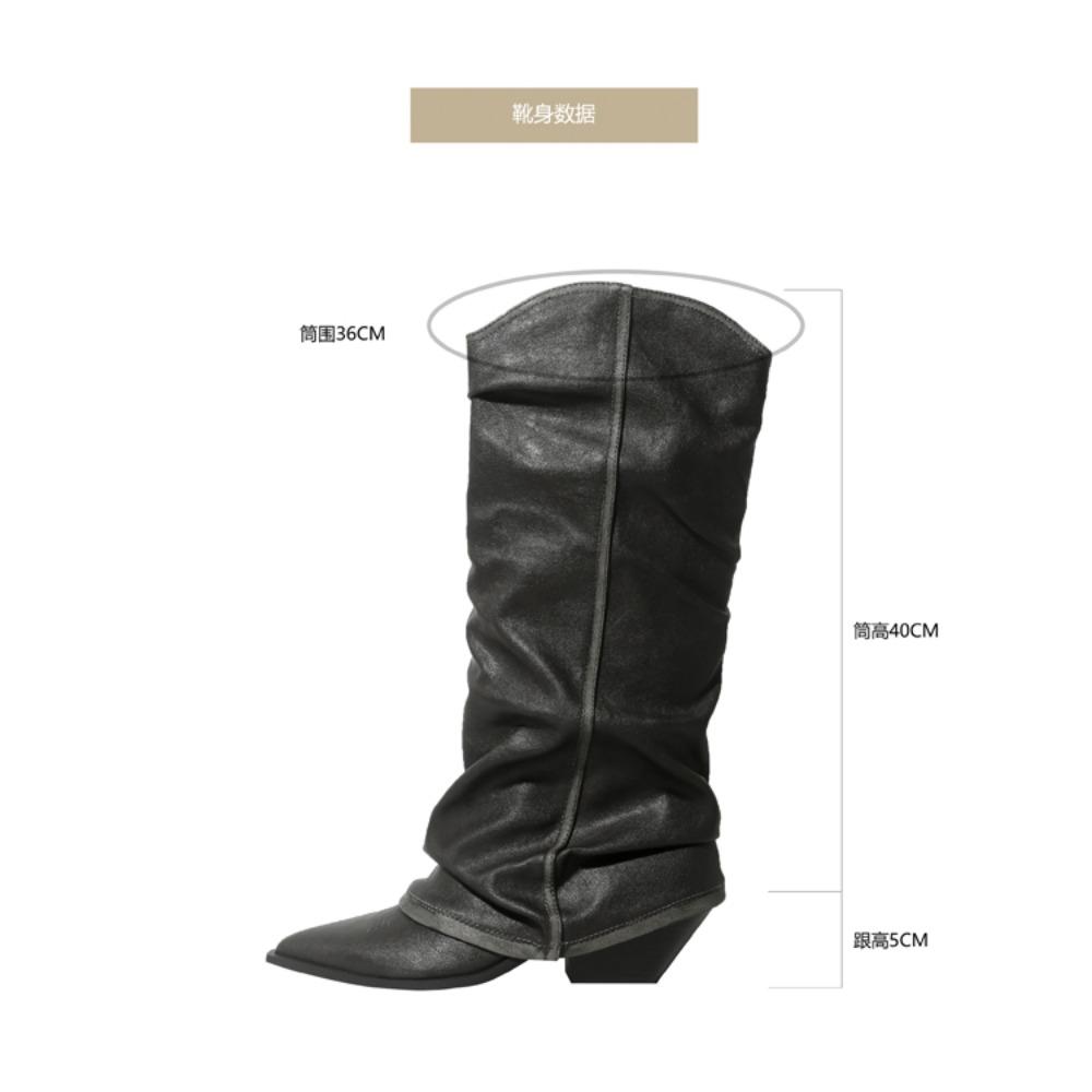 Chunk Leather High Boots Women Knee High Pointer Toe Heels Shoes Woman Trend Chelsea Boots New Pumps Mujer Snow Gladiator Botas