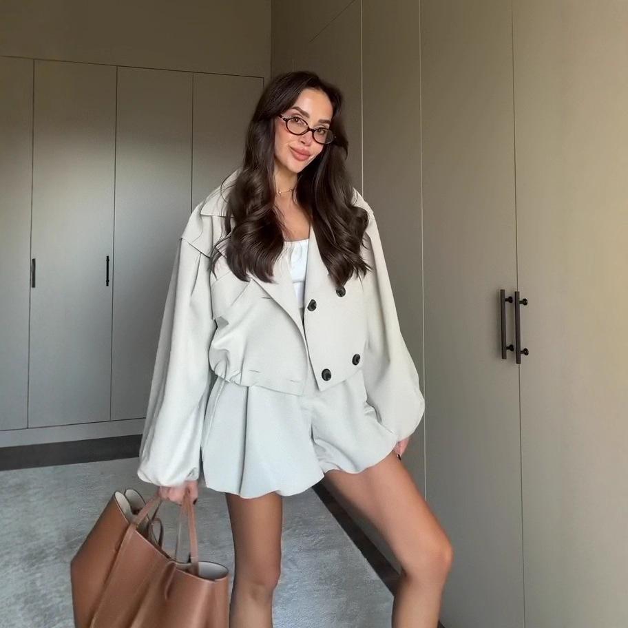 2025 autunno nuovo cardigan transfrontaliero europeo e americano temperamento giacca da pendolare giacca larga a maniche lunghe versatile pantaloncini
