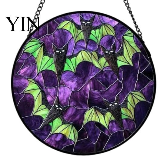 Christmas Gothic Theme Ornament Retro Halloween Pendant, Ghost/Bat/Spider Web/Pumpkin Head Print, Hand Painted Ghost Disc Vintage Acrylic Hanging for