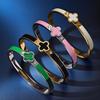 Girls' Stainless Steel Four-Leaf Clover Bracelet with High-Color Retention Enamel and Diamonds