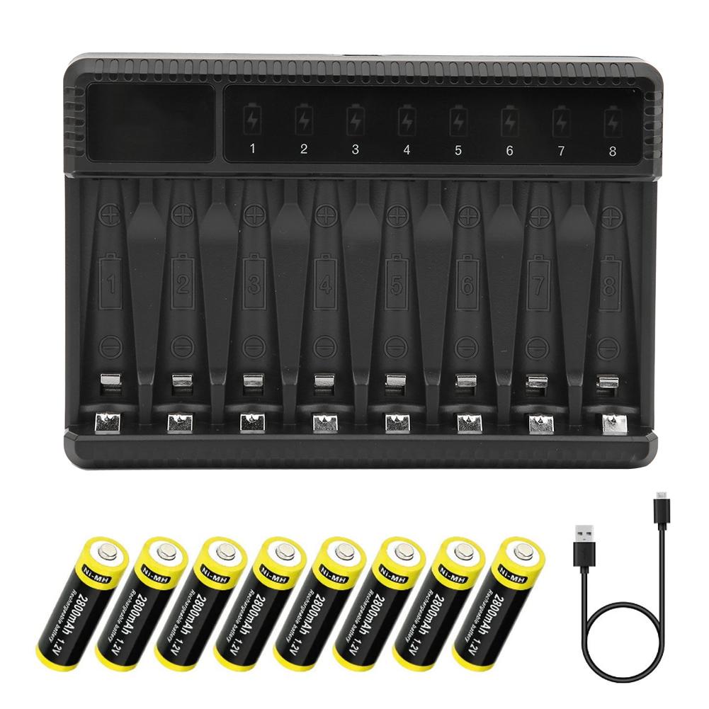 SEIVI Ni MH USB Battery Charger for AA AAA Battery Charge LCD Display Screen Eight Desktop Charger with 8 AAA Battery