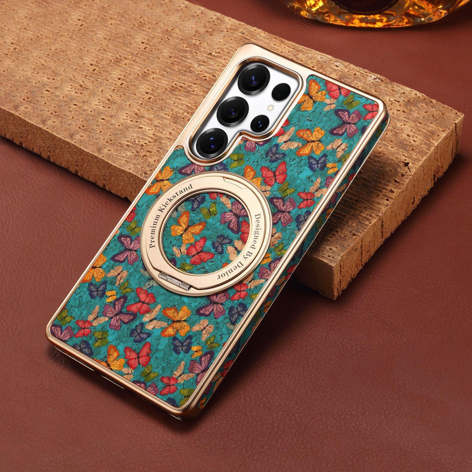 

Samsung S26 Ultra Cork Magnetic Rotating Ring Case for S24/S25 S23 Ultra синий