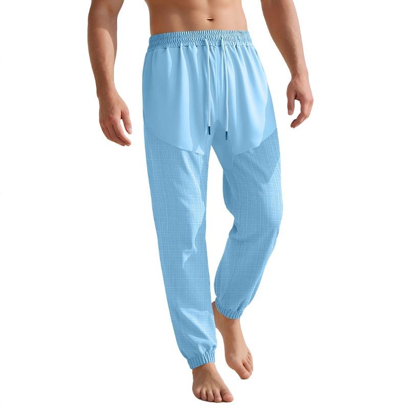 Casual trousers summer simple loose thin imitation hemp sports lace-up splicing men's sweatpants