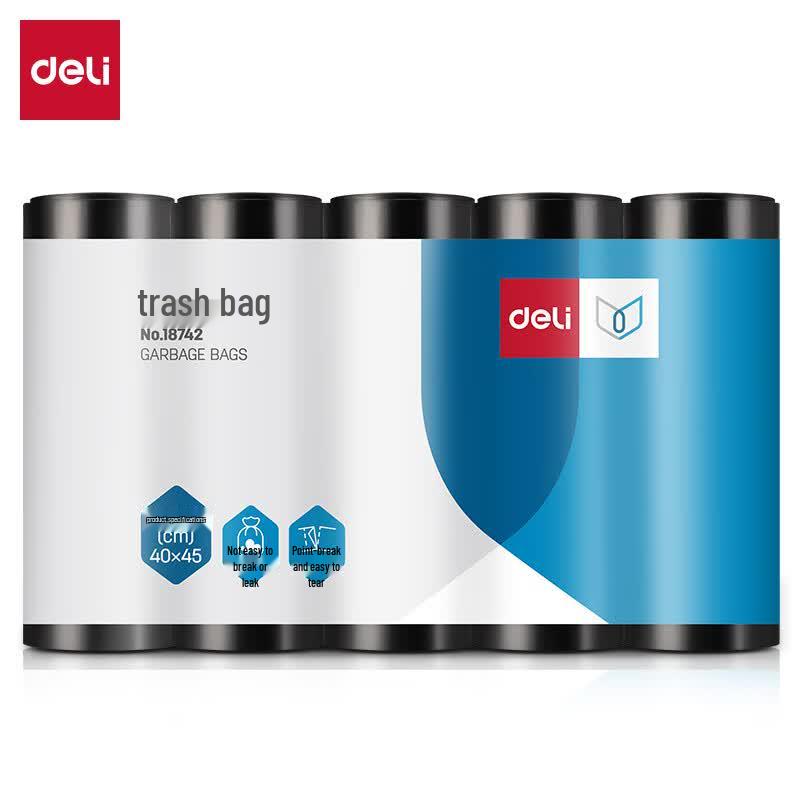 Deli 18742 Black Trash Bags (5 Rolls)