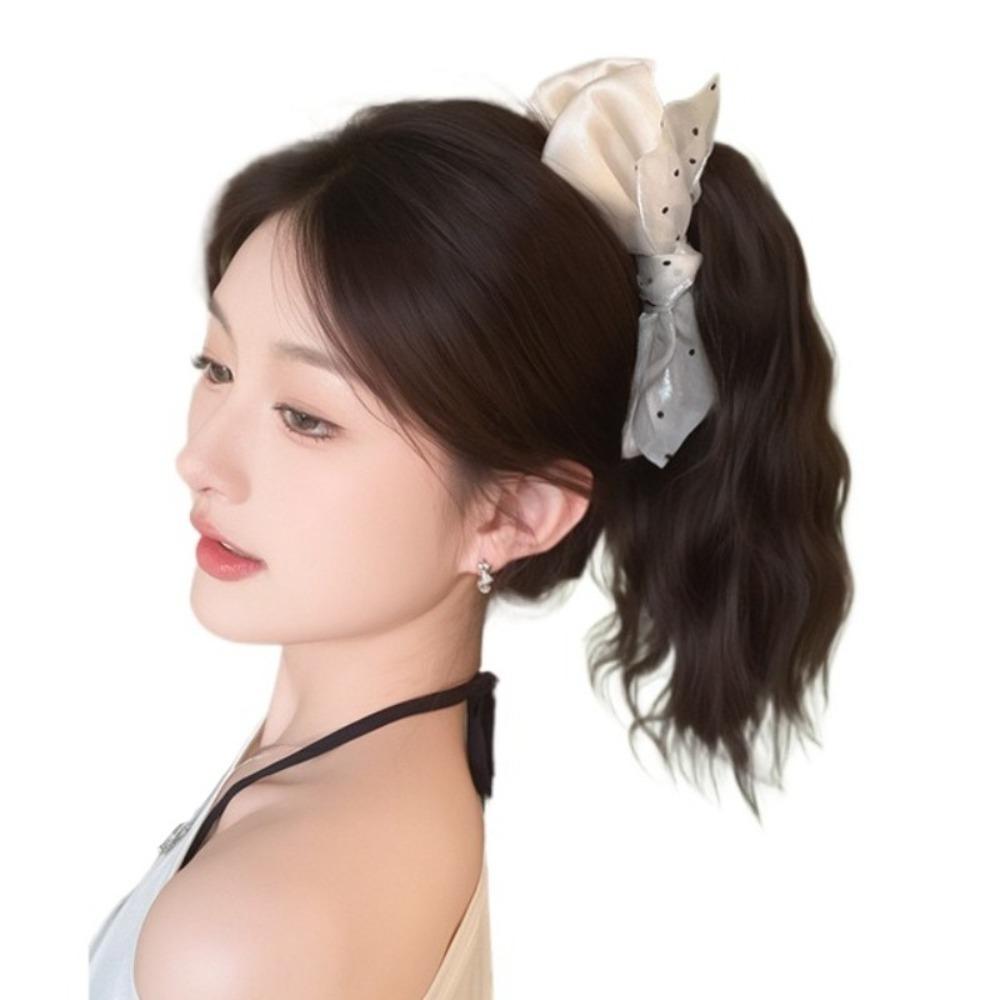 

Наполовину завязанный белый бант в горошек хвостик-когти конский хвост накладка для женщин/девочек Style 2/Brown&Black
