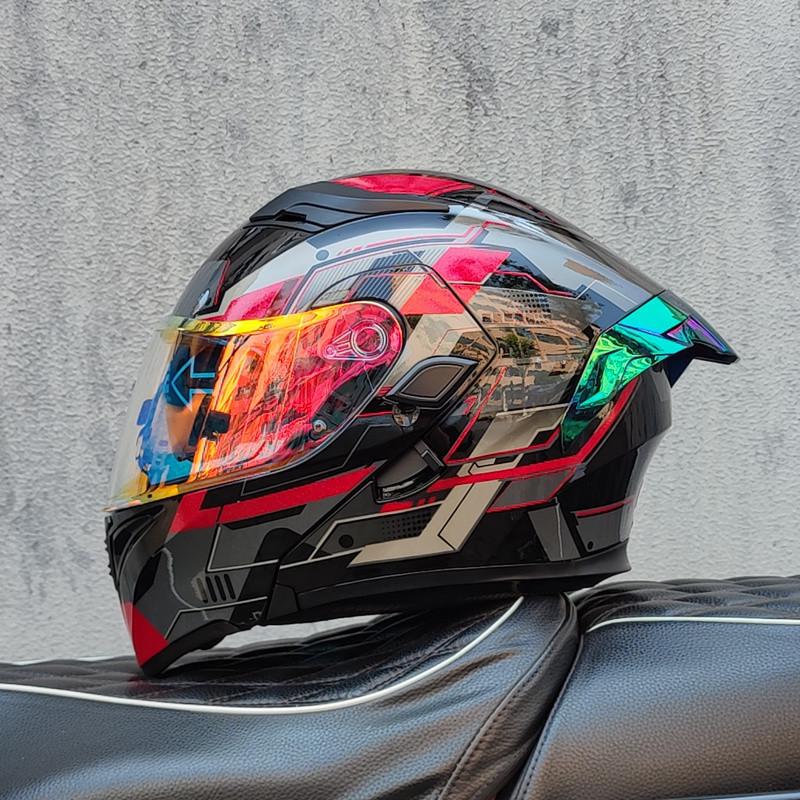 E5GOrz Flip-up Motorcycle Helmet for Men & Women – Full Face, All-Season with Bluetooth Slot, Big Tail Wing, 3C Certified