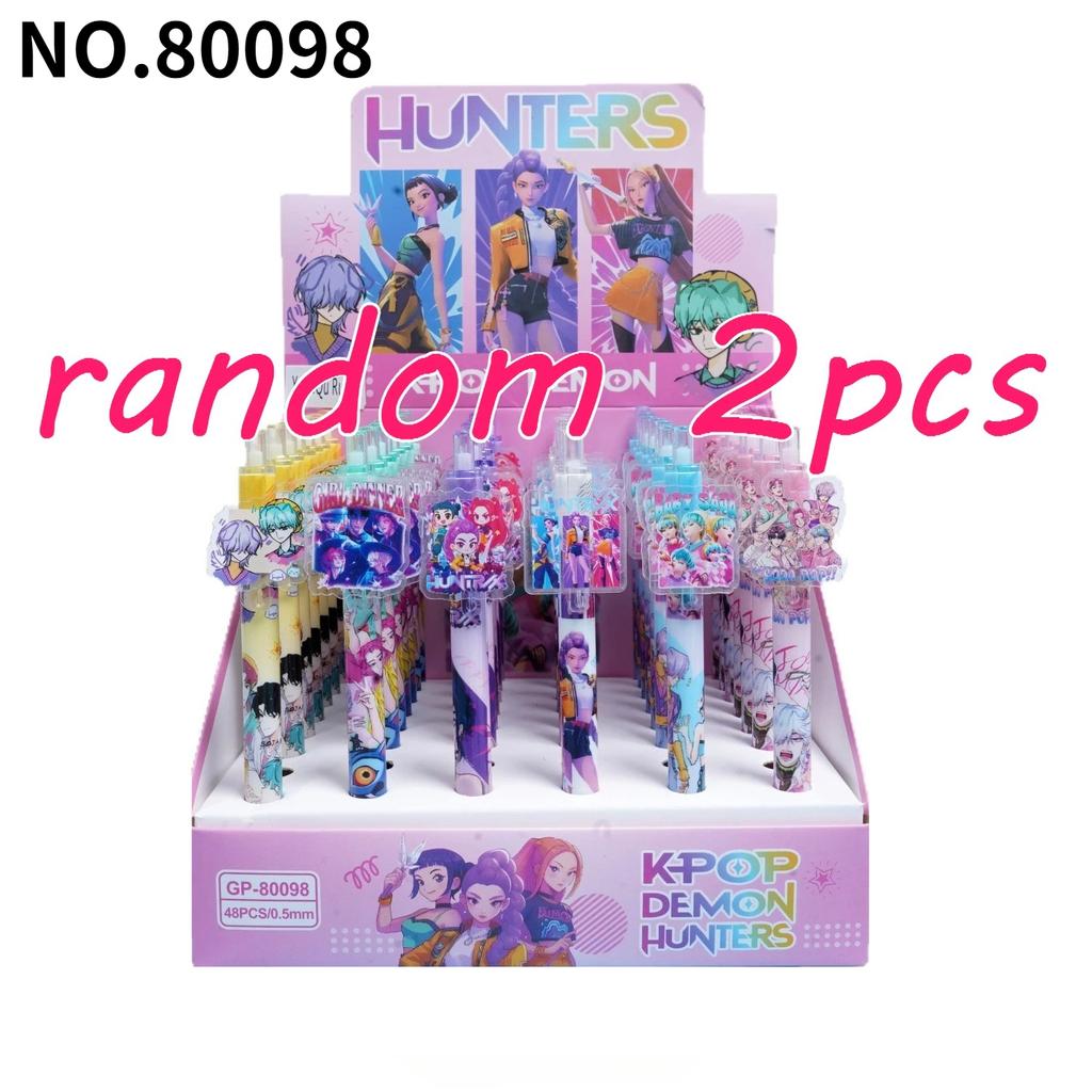 6PCS Cute K-POP Gel Pens Demon Hunters Press 0.5mm Black Ink Acrylic Patch High-Value School Stationery for Students