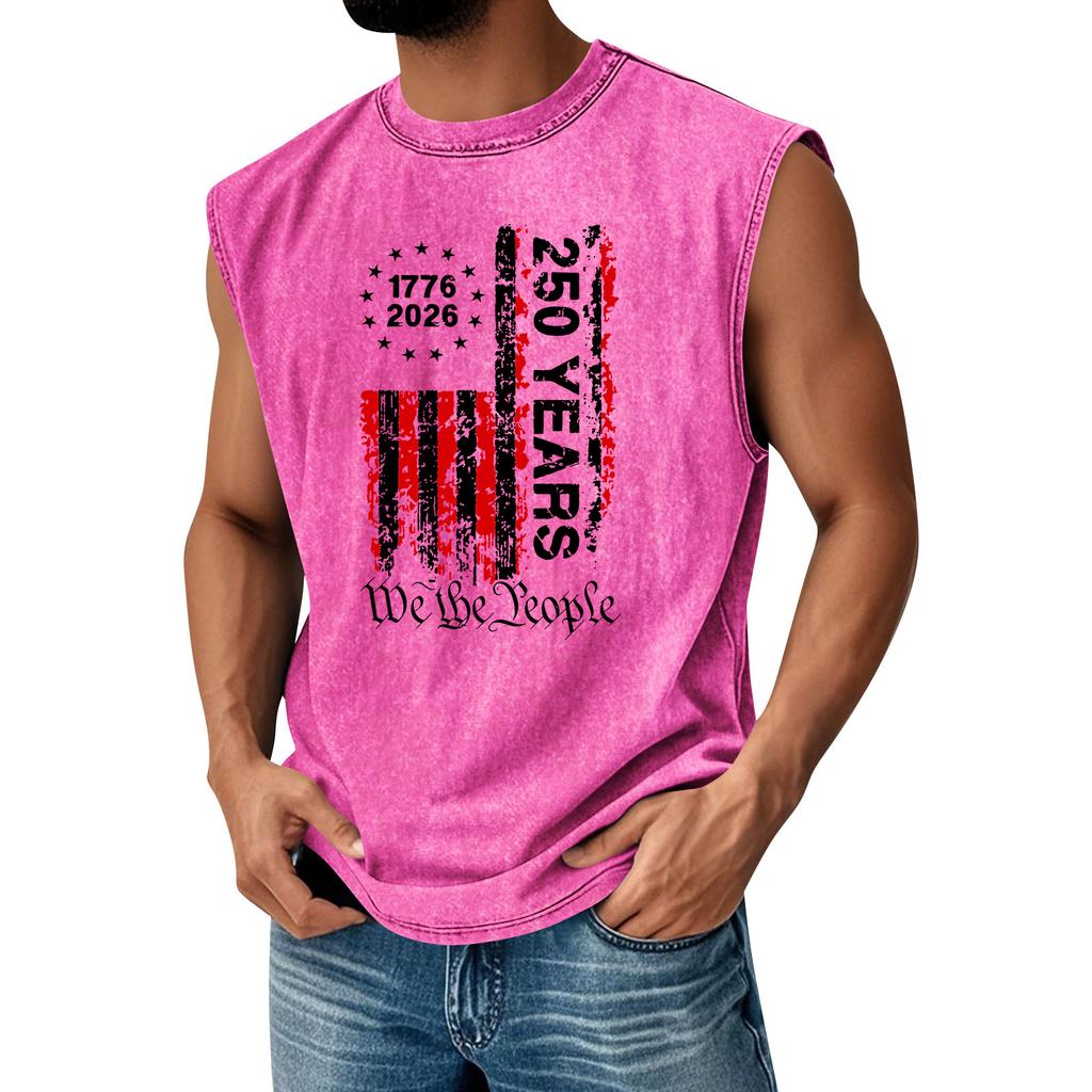 Men's Printed Round Neck Distressed Top Casual Comfort Vest