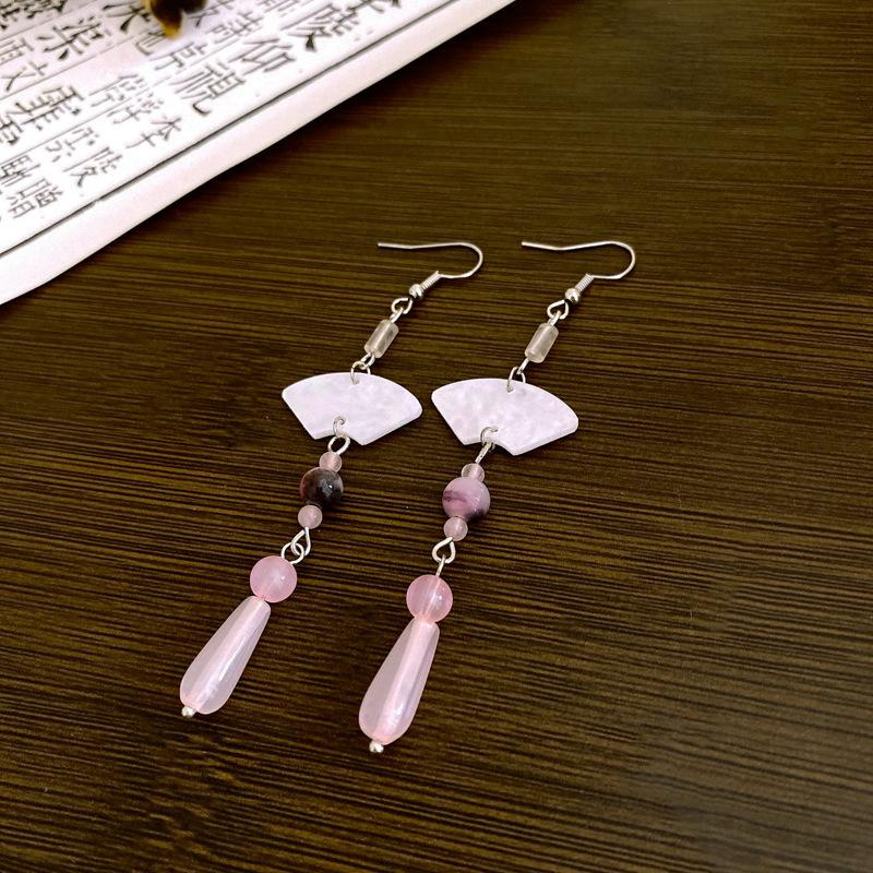 

Веер, капля воды, смола, крючок для уха, этнический стиль, ретро и изысканные серьги, темперамент ципао в древнем стиле, серьги, женские