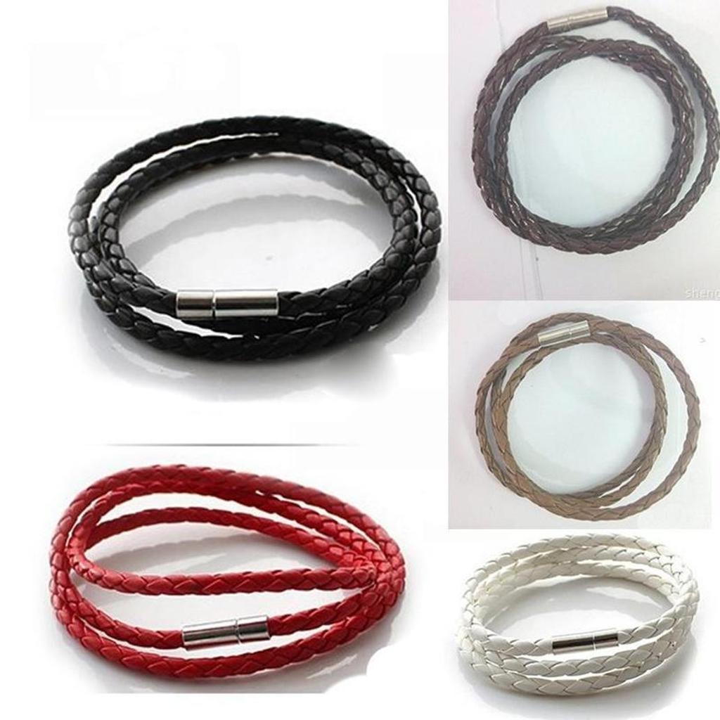 INS New Genuine Leather Cord Necklace Twist Chain Stainless