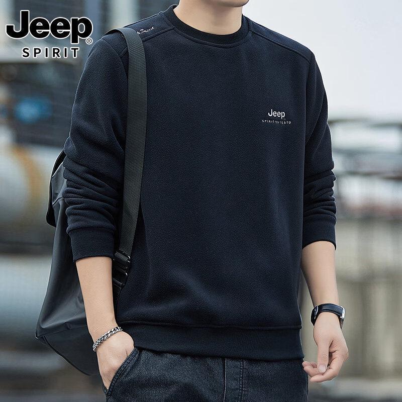 JEEP SPIRIT Men's Loose Fleece Crew Neck Sweatshirt