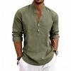 Nueva Colección de Lino de Otoño: Camisa Henley Casual para Hombre, de Corte Holgado y Transpirable, con Cuello en V