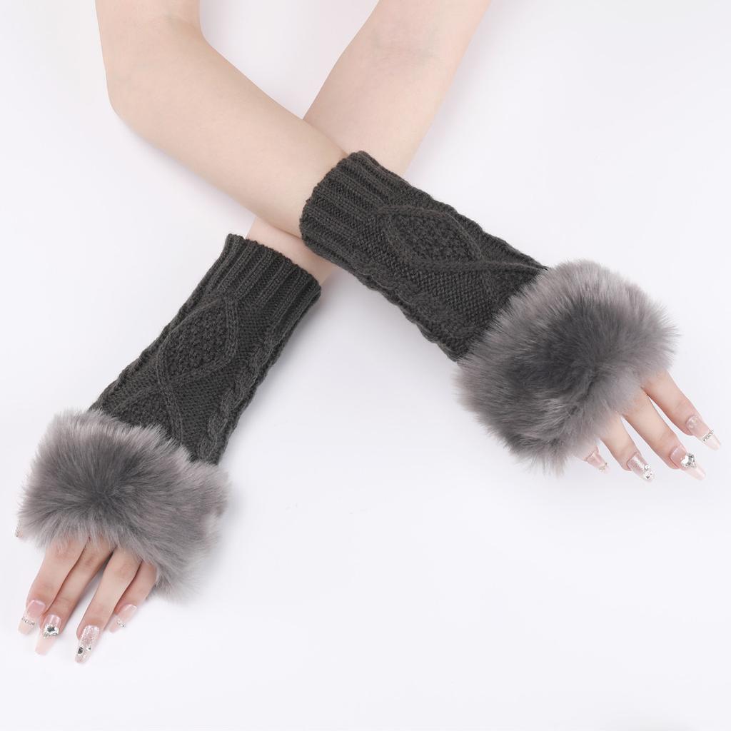 Diamond Shaped Short Gloves for Women Knitted Warm Half-finger Arm Sleeves