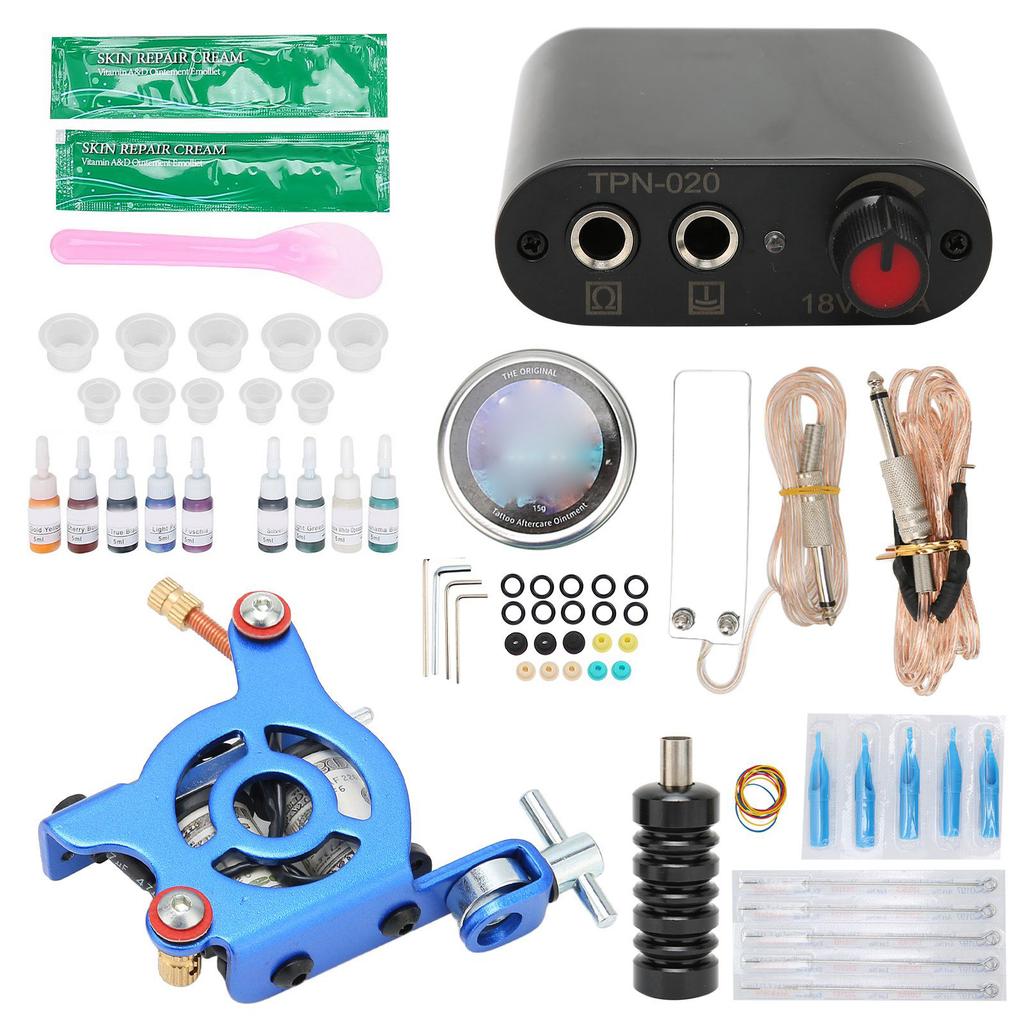 Complete Tattoo Kit Professional Tattoo Machine Kit Power Supply 9 Ink Repair Cream Grommet Tattoo