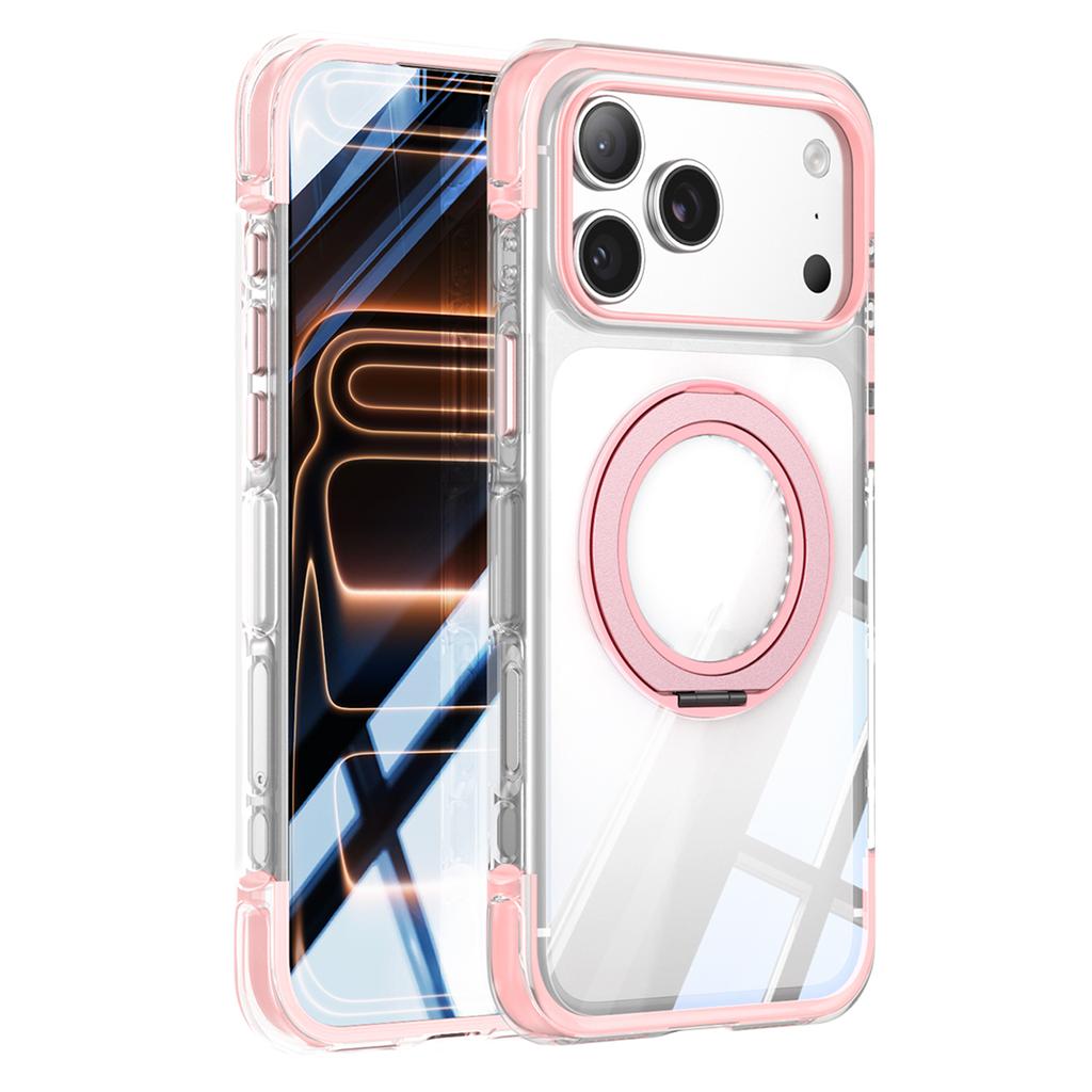 For iPhone 17 Pro Max Case Compatible with MagSafe Rotating Kickstand Clear Acrylic TPU Shockproof Phone Cover