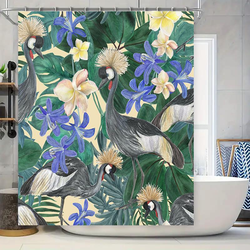 

Exotic Blue Bird Tropical Floral Shower Curtain Waterproof Fabric Home Decor For Bathroom Available In Multiple Sizes W60H190(CM)-1 Pcs