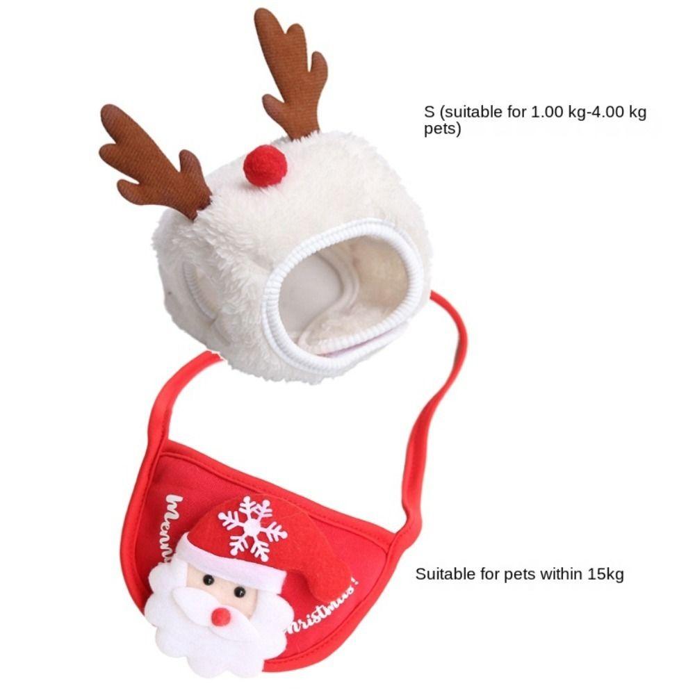 2PCS Cotton Plush Christmas Pet Hat Winter Pet Costume New Pet Bandana  Dog