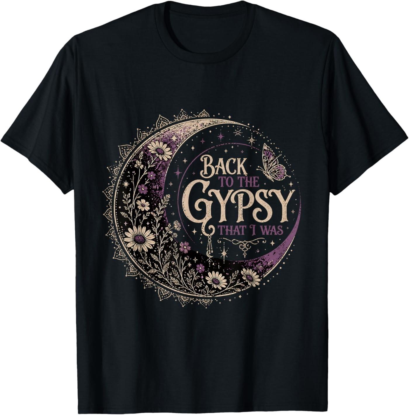 Back to the Gypsy That I Was Celestial Moon Boho Aesthetic T-Shirt S разноцветный