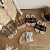 New round head with plush plush thick bottom matte leather warm wear half drag women's shoes