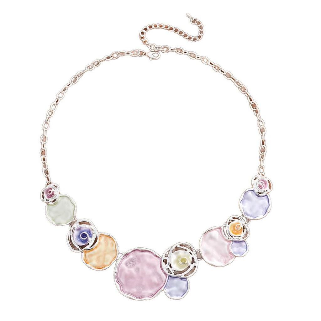 Women's European Geometric Flower Necklace: Colorful Oil-Drop Clavicle Chain