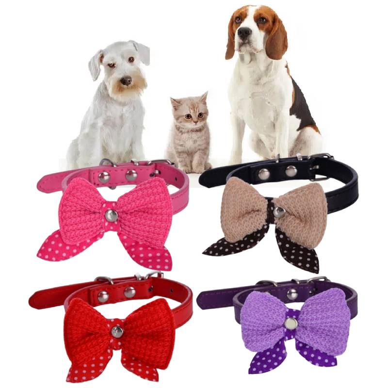 Pu Bowknot Leather Dog Collars Adjustable Puppy Pet Cat Necklace Decoration Neck