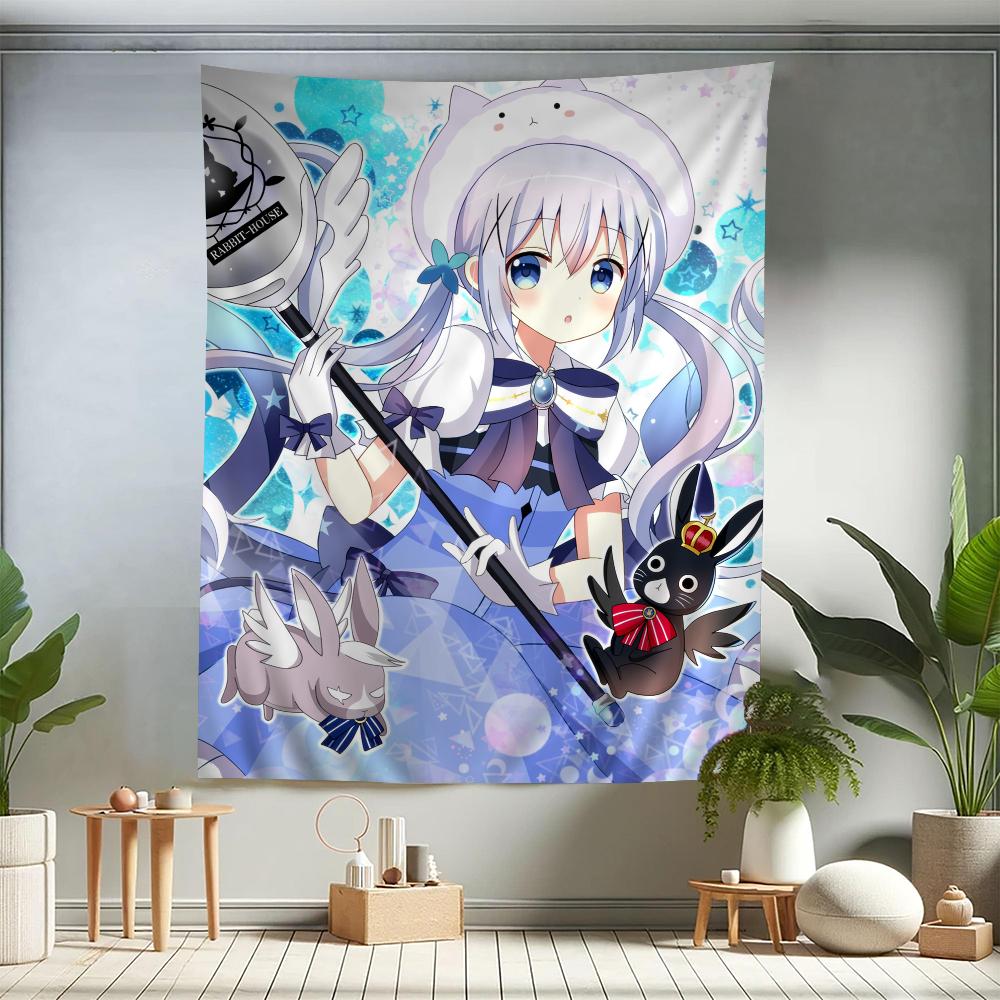 Anime Is the order a rabbit Zeichentrick Wandteppich Wandbehang Dekoration Haushalt Heimdekor Niedliches Anime Dienstmädchen Mädchen Wandteppich