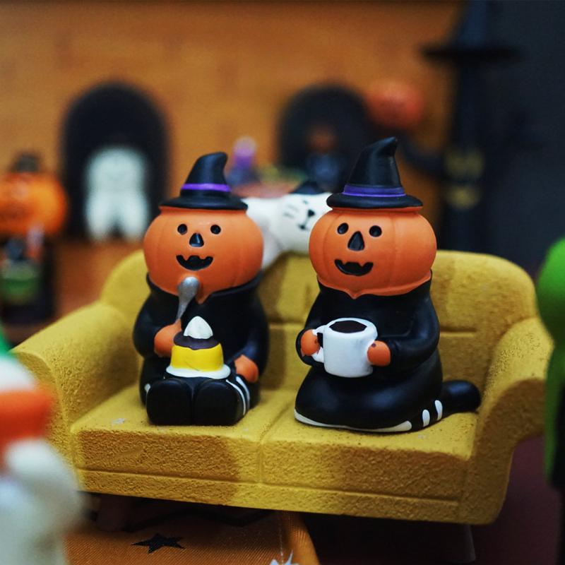 Cute Cat Halloween Concert Miniatures Funny Ghost Figurines Kawaii Shiba Vampire Magic Pumpkin Miniatures DIY Home Decoration