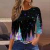 3/4 Length Sleeve Womens Tops Floral Print Vintage Fashion Casual Loose With Round Neck Plus Size Shirts