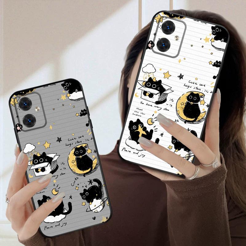 Cartoon Moon Cat For Motorola Moto G 04 G05 G14 15 24 34 35 54 55 75 84 85 Edge 40 50 Fusion 60 Fusion silicone soft phone case