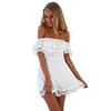Summer Women White Lace Stitching Dress Off Shoulder Strapless Sexy Dress Slash Neck Mini Dresses