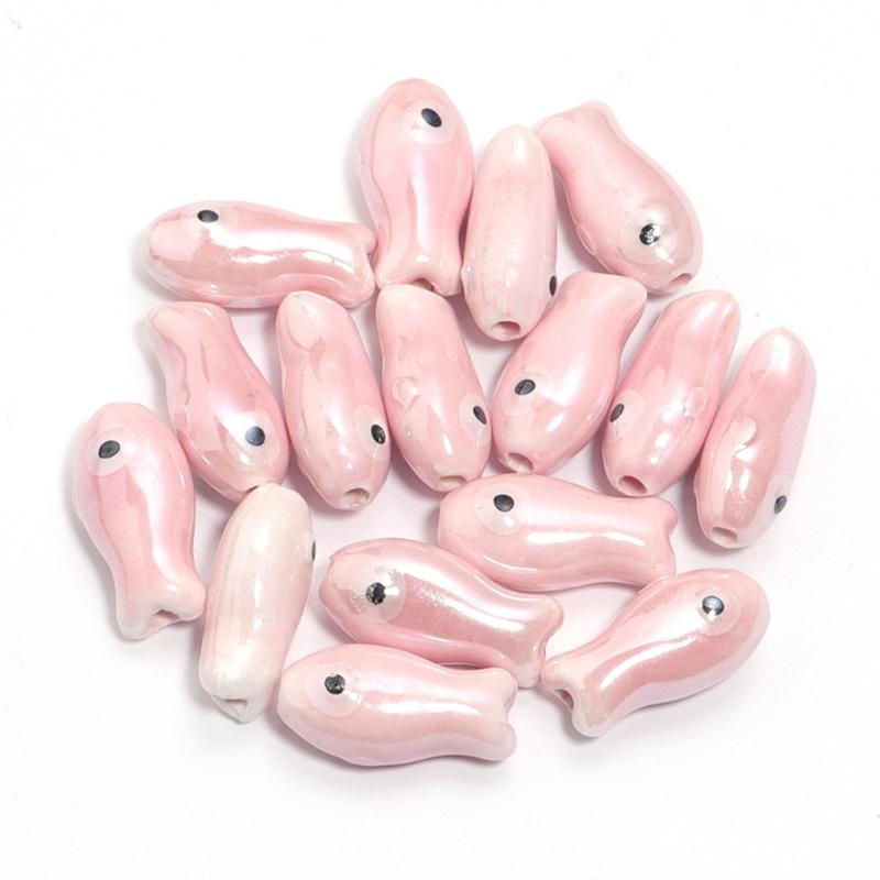 10 Pieces Artistic Double Sided Ceramic Fish Beads Crafting Supplies Spacers For Homemade Jewelry Phone Chains