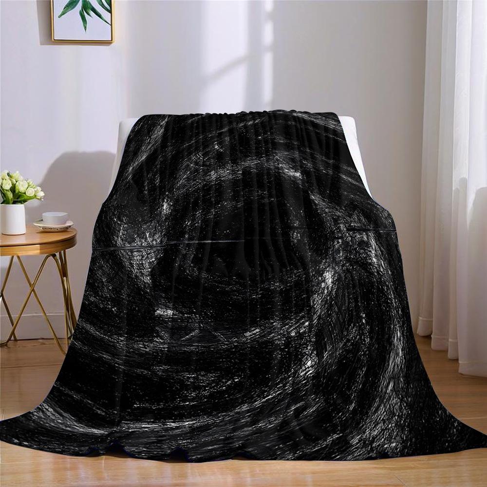 Black Spiral Flannel Blanket Warm Soft Halloween Christmas Couch Warm Cozy Decorative Decor Gift for All Season