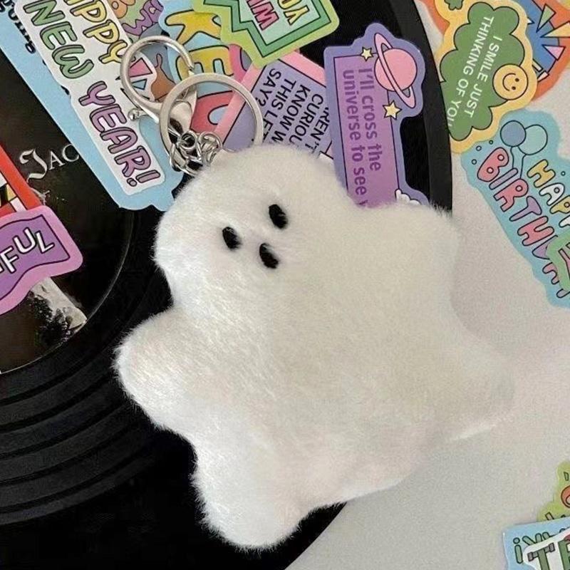 Kawaii White Ghost Keychain Cartoon Cute Plush Doll Pendant Car Key Keyring Bag Hanging Acssories for Kid Halloween Gift Toy