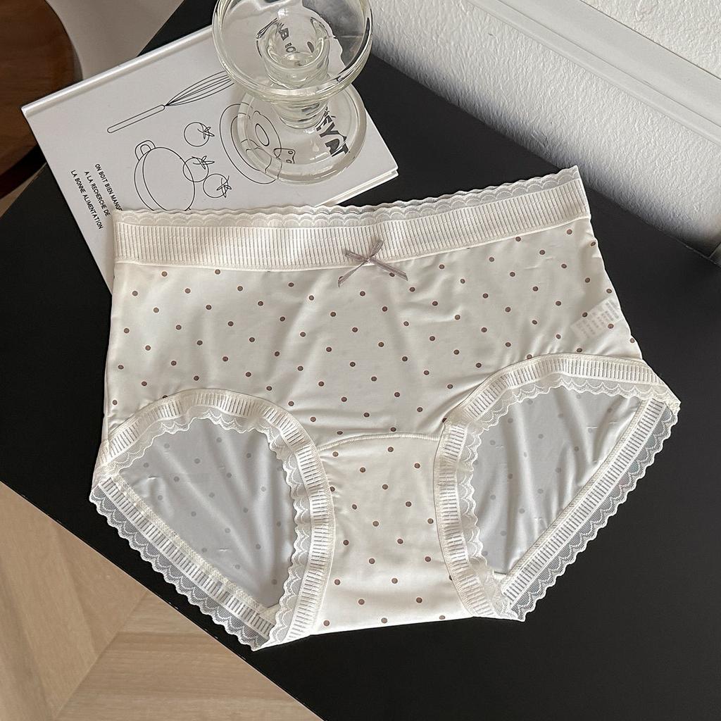 Ladies Spring and Summer Sweet Print Ultra Thin No Trace Ice Silk High Shot Middle Waist Triangle Briefs