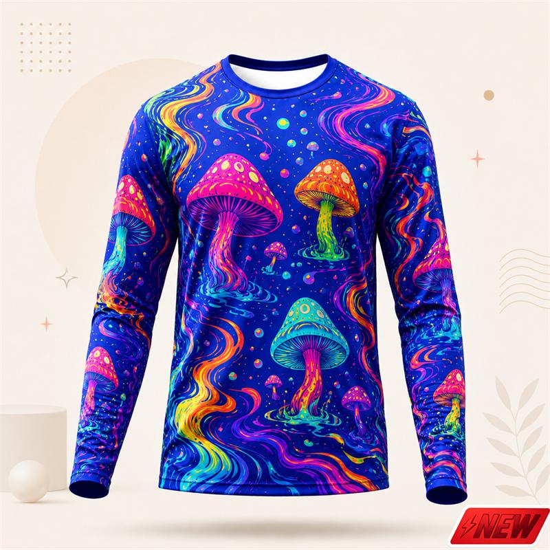 Trippy Psychedelic Mushroom Galaxy Pattern Long Sleeve T Shirt Men 3d Print Colorful Graphic Top Harajuku Street Casual New Tee