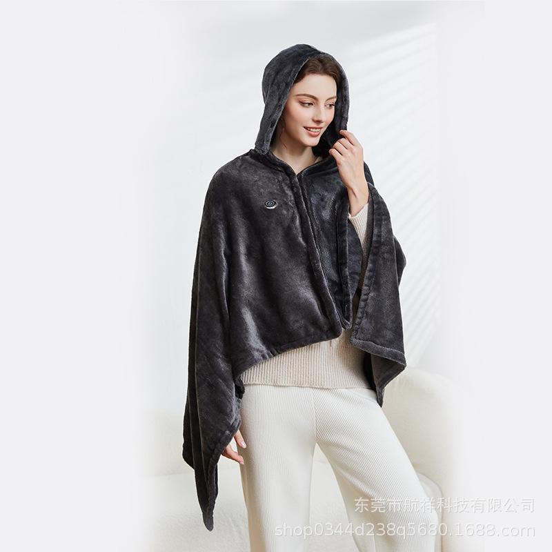 Electric Heated Shawl Wrap Blanket, 59"x33" Large USB Powered, 3 Heat Settings, Dual-Sided Fleece for Shoulder & Back Pain Relief