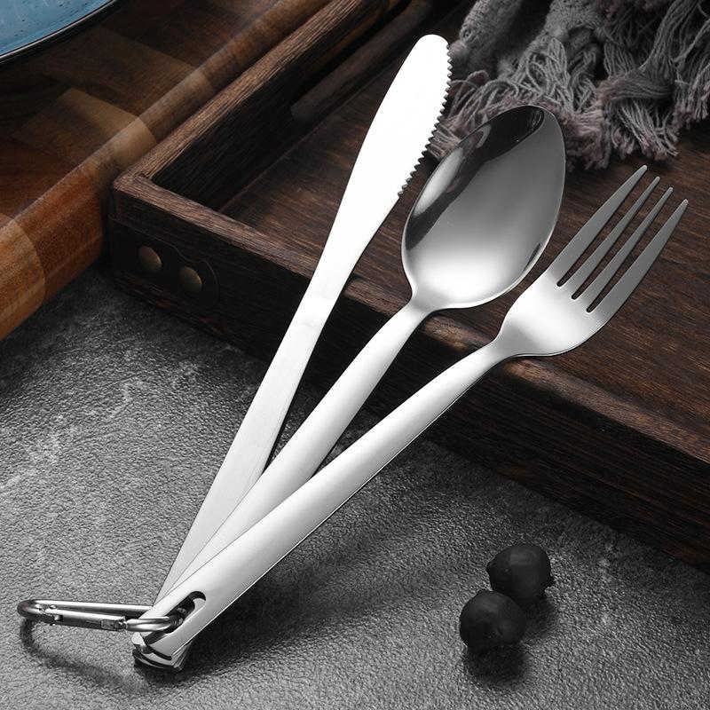 Set Tacâmuri Oțel Inoxidabil Portabil Tacâmuri Cuțit de Cină Furculiță Lingură 1 Set Cu Sac de Depozitare Potrivit Pentru Călătorii Camping Tacâmuri