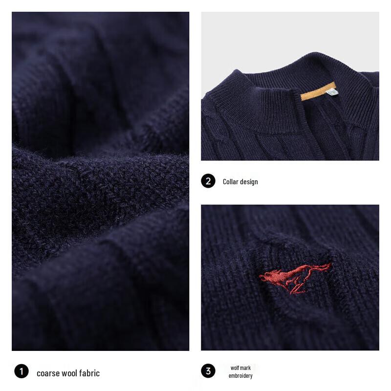 Septwolves Men's Pure Wool Thick Mock Neck Pullover Sweater