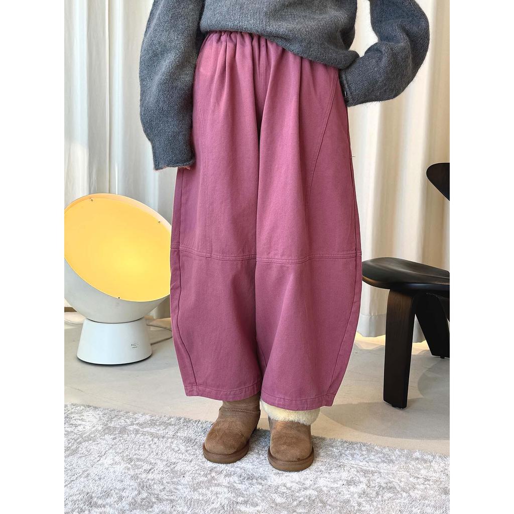 Louvre Winter Japanese Style Elastic Fleece Wide-Leg Balloon Pants - Women's Relaxed Fit