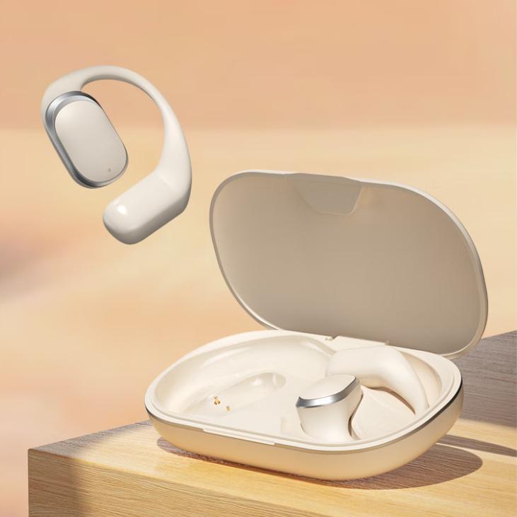 PVF Bluetooth Headphones, Ear-Hook Bone Conduction Concept, Open-Style Non-In Wireless, Noise-Cancelling Ear Clips, White