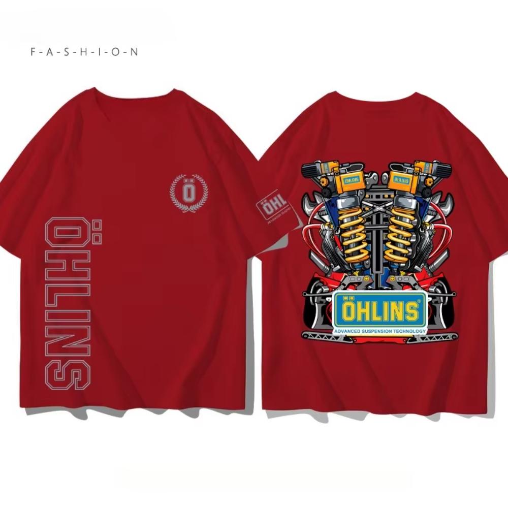 2026 Unisex Camiseta con Estampado de Motocicleta Suspensión Ohlins Gráfica Oversize Deportiva Transpirable Cómoda Streetwear S4XL Camiseta Genial