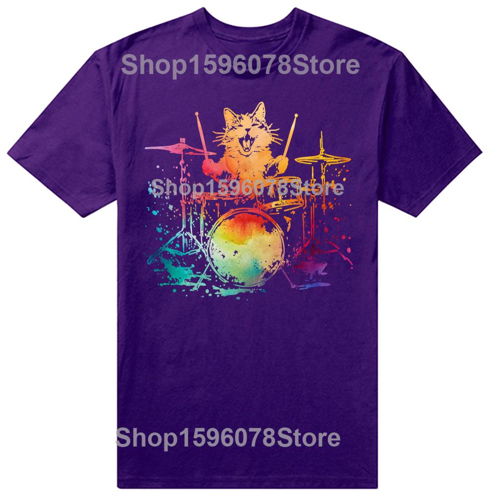 Funny Cat Drummer Drums Drumming Music Lover Tshirts Men Womens Fashion Casual Tshirt 100 Cotton Loose Oversized T Shirt