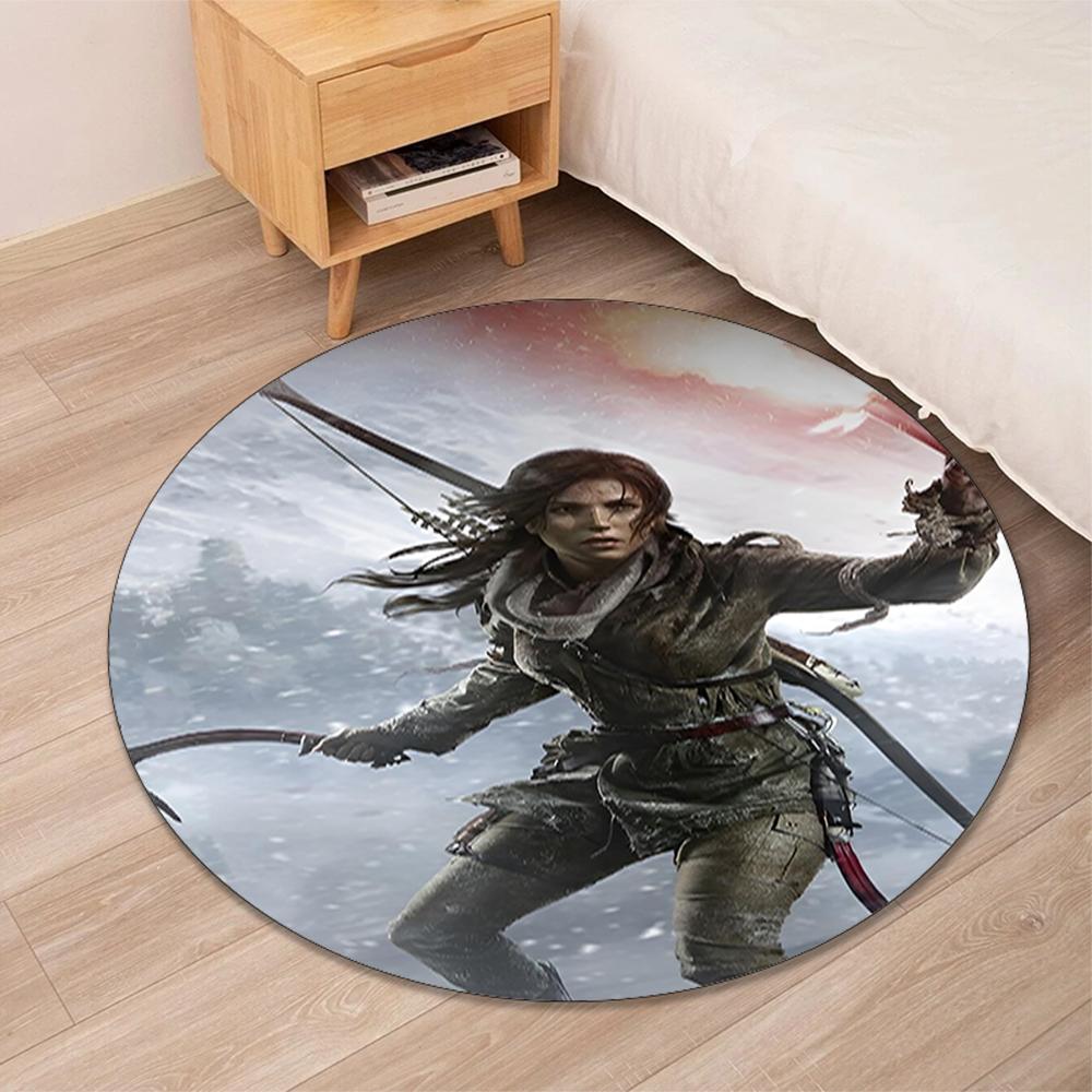Tomb Raider Printed Round Rug Carpet Chair Rug Area Rug Entryway Doormats,for Office Chair Living Room Bedroom Kitchen Room.