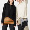 Unisex Women Men Zipper Lapel Neck Casual Loose Couple Pullovers Tops