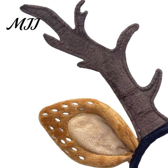 Deer Headband Reindeer Antlers for Women Adults Plush Ears Headpiece Forest Creature Horns Costume Accessories Halloween Christmas Party