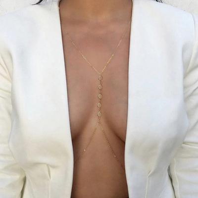 Yousheng Women Body Chain Double-layered Rhinestone Decor Adjustable Chest Chain Breast Jewelry Women Prom Party Low-cut Dress Pairing Necklace