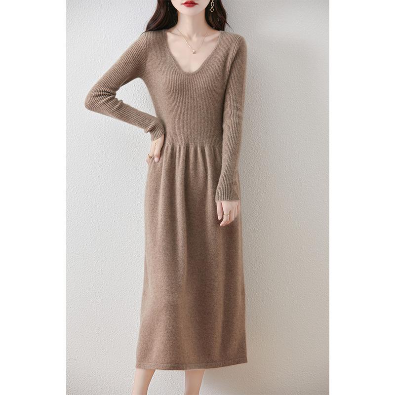 Women's Cashmere Dress Qinghe Cashmere 30% Cashmere 70% Wool Autumn and Winter Cashmere Skirt Soft and Warm