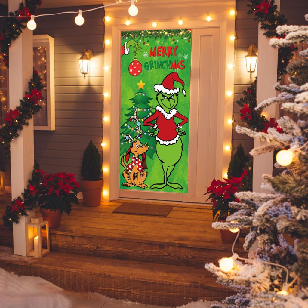 Christmas Door Cover,Christmas Door Decoration, Front Door Decor Holiday Xmas Party Supplies 78.7x35.4Inch