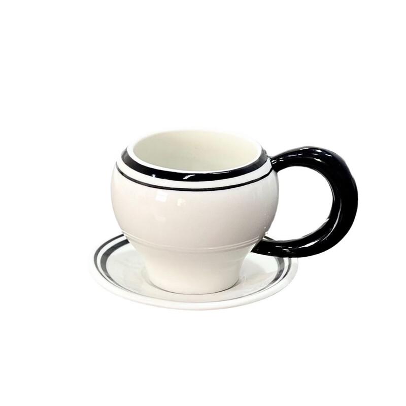 Wutuo Vintage Black Line Coffee Cup and Saucer