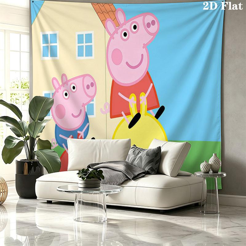 Peppa Pig Wall Tapestry, Aesthetic Printed Fabric Blanket, Suitable for Bedroom, Living Room, and Home Decor.